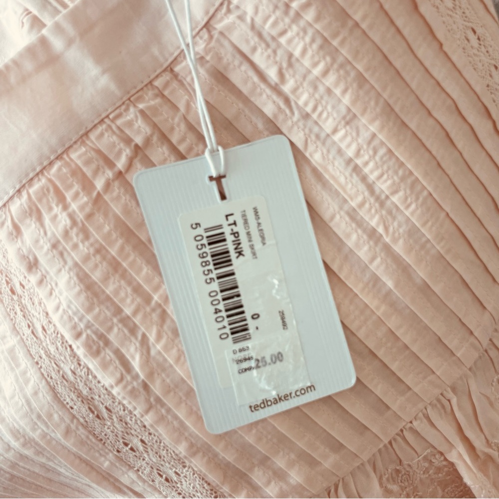 NWT‎ Ted Baker Alegria Tiered Lace Handkerchief Hem Skirt Light Pink Size 0 - Picture 6 of 10